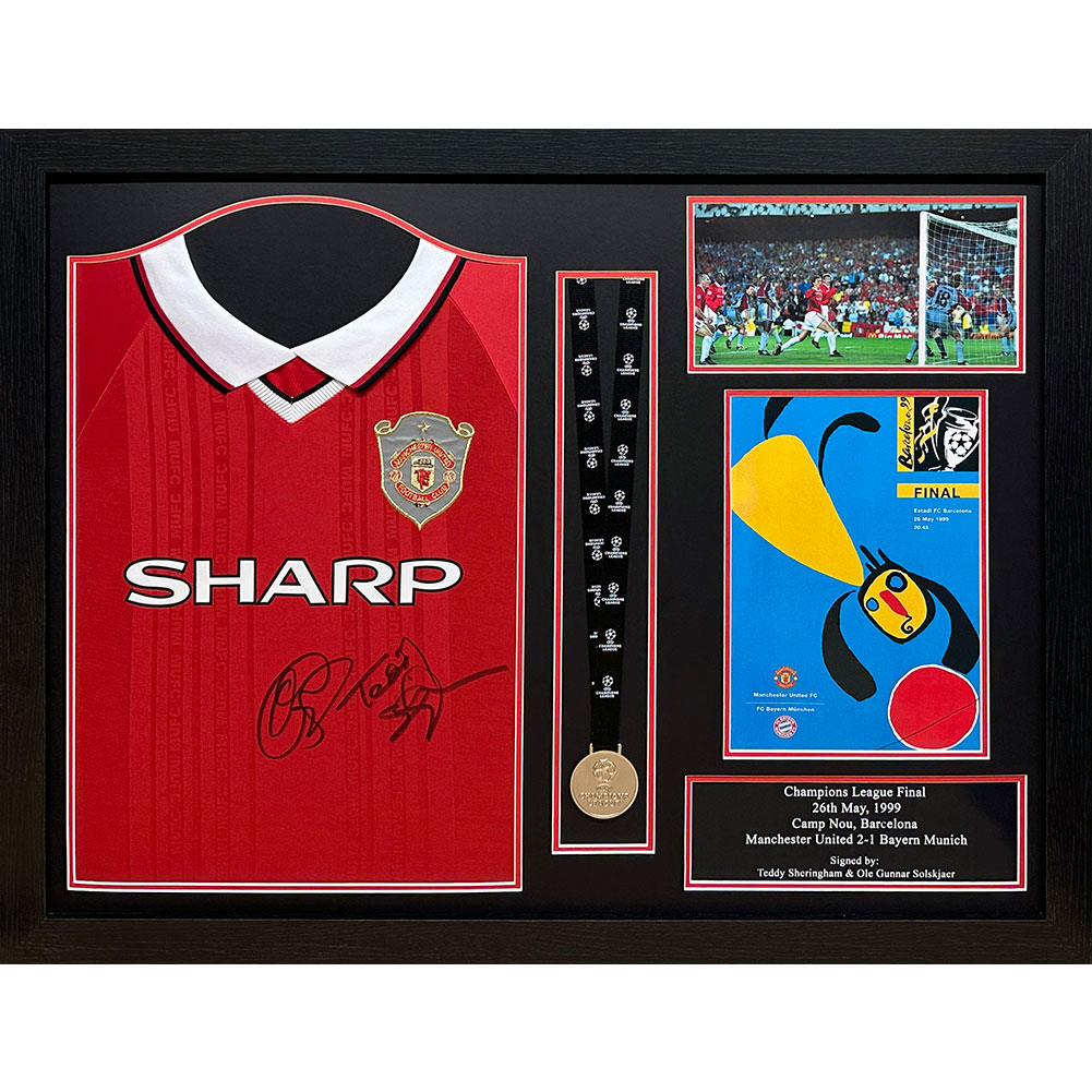 TM-03202-Manchester-United-FC-1999-Solskjaer-Sheringham-Signed-Shirt-Medal-Framed