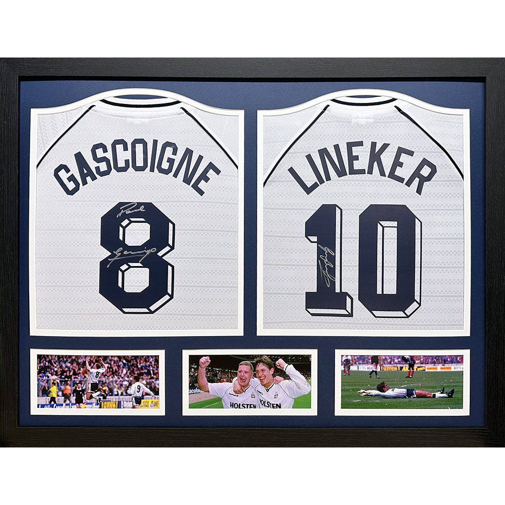 TM-03207-Tottenham-Hotspur-1991-Lineker-Gascoigne-Signed-Shirts-Dual-Framed
