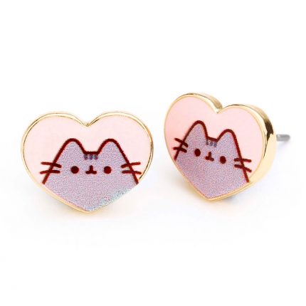 TM 04742 Pusheen Gold Plated Heart Earrings